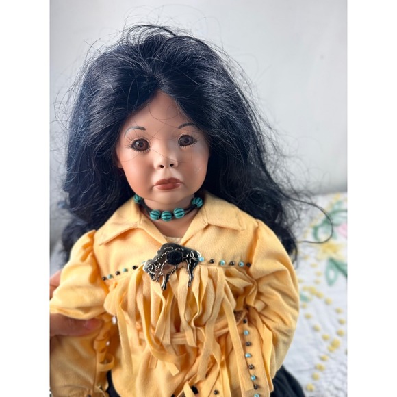 Native American Porcelain Doll with Baby & Accessories Collectible Decor - Picture 5 of 12